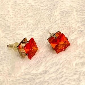 Orange Square Cut Offset Earrings